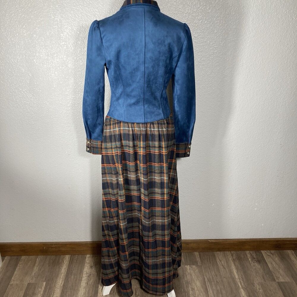 Womens Plaid Maxi Dress XS Faux Suede Pockets Western Prairie Retail $170 Oyrosy - Picture 10 of 16